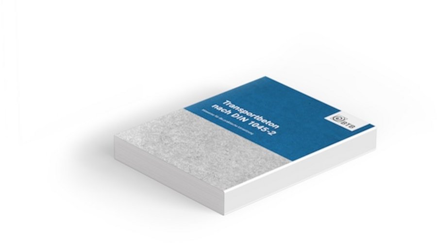 Weißes Buch mit blauem Cover und grauer Betonstruktur, Titel „Tragwerksarbeiten nach DIN 1045-2“